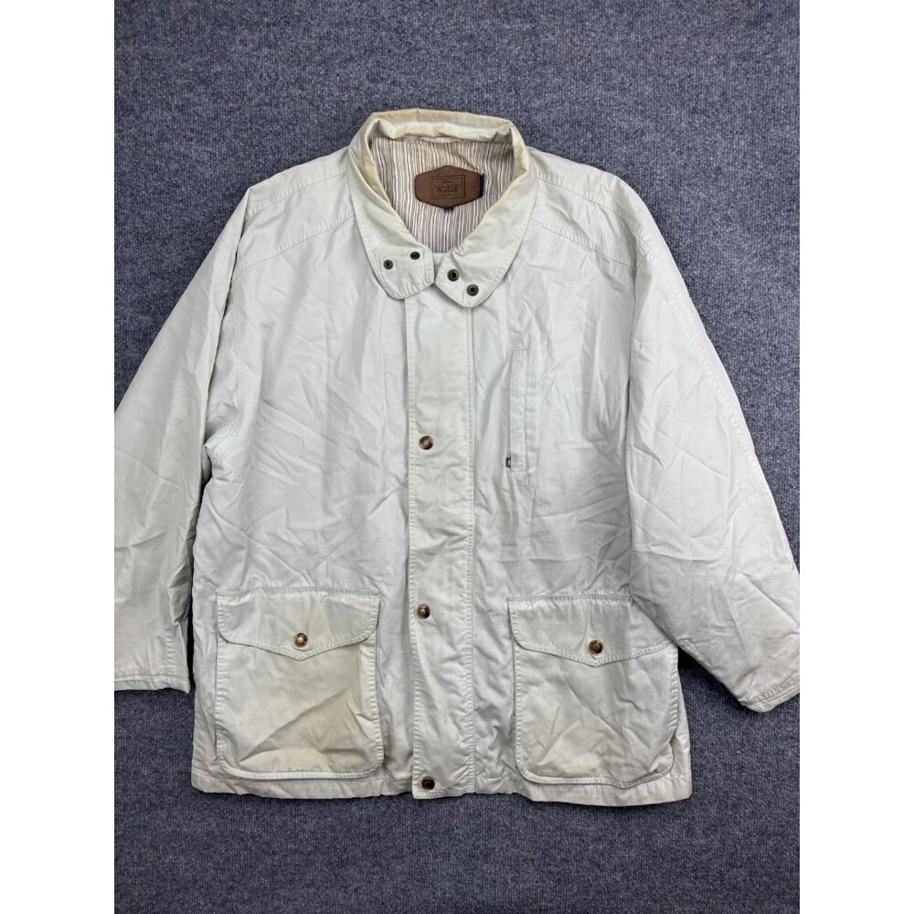 Woolrich Jacket Mens XL Putty Field Barn Coat Snap Front Lined Canvas‎ Pockets